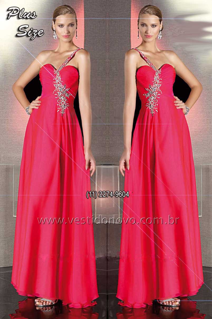 vestido de formatura plus size vermelho melancia decote e pedraria e brilho loja em So Paulo