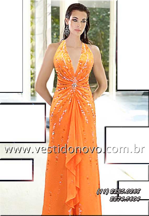 vestido laranja de festa longo bordado muito brilho, aclimao, vila mariana, zona sul So Paulo