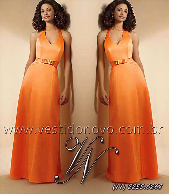  vestido longo de festa importado em cetim laranja loja em São Paulo