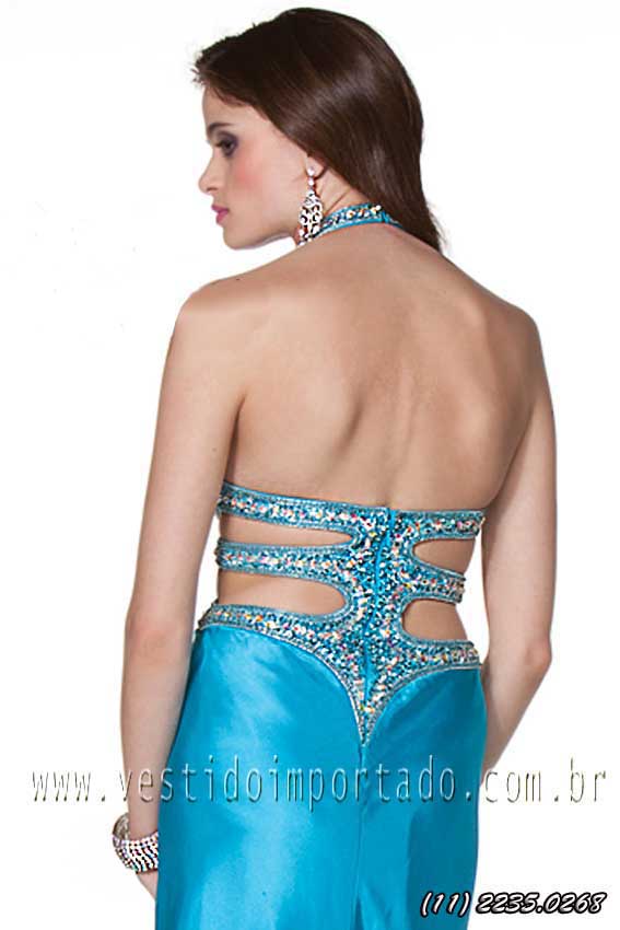 vestido decotado azul tiffany   formatura importado  bordado em pedraria e brilho