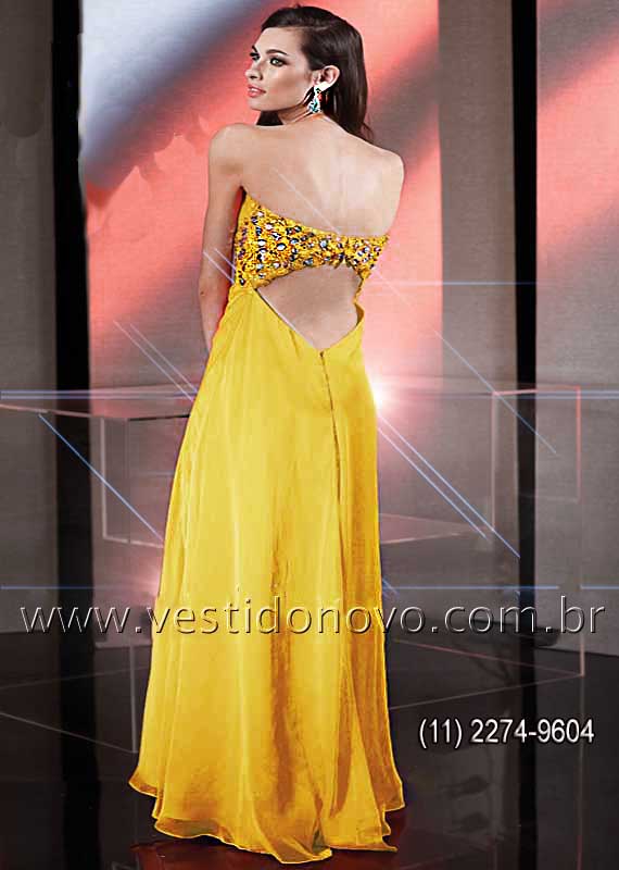 vestido  plus size tamanho grande amarelo  brilho e pedraria no busto loja em So Paulo 