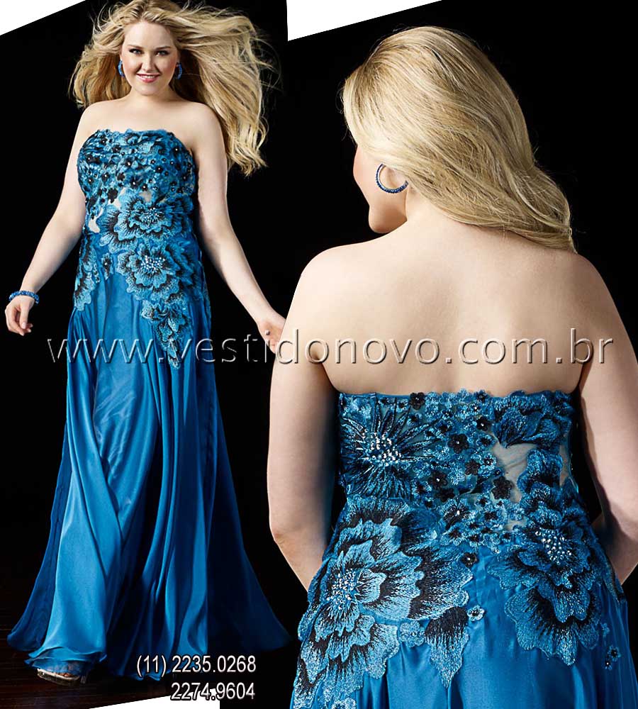 vestido floral plus size na cor azul com transparencia e renda tamanho grande mae de noiva, aclimao So Paulo
