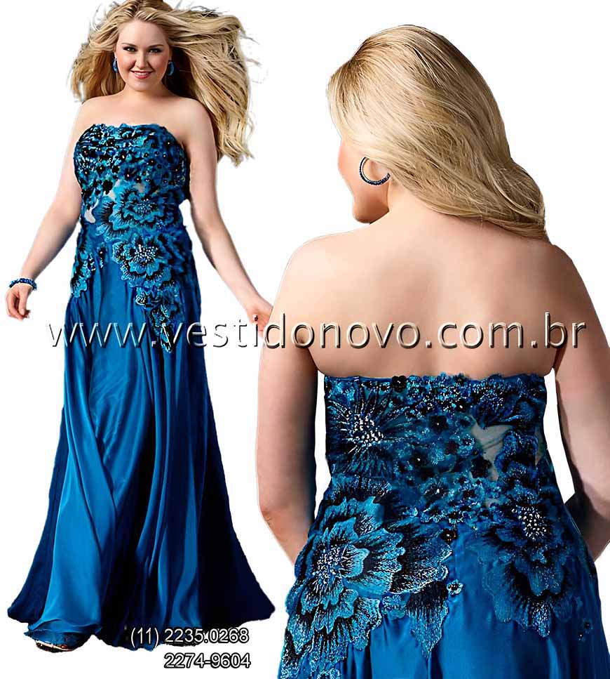 vestido floral plus size na cor azul com transparencia e renda tamanho grande mae de noiva, aclimao So Paulo