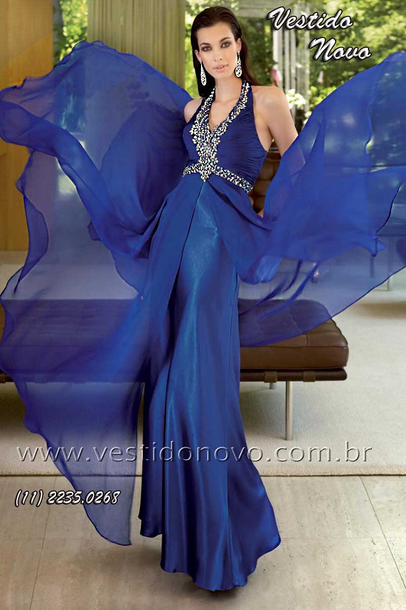 vestido de formatura frente única azul royal pedraria e brilho no busto loja em São Paulo  