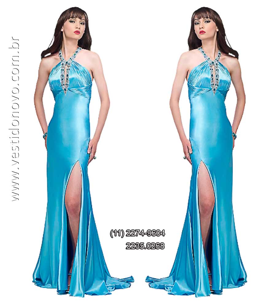 vestido de festa longo azul tiffany