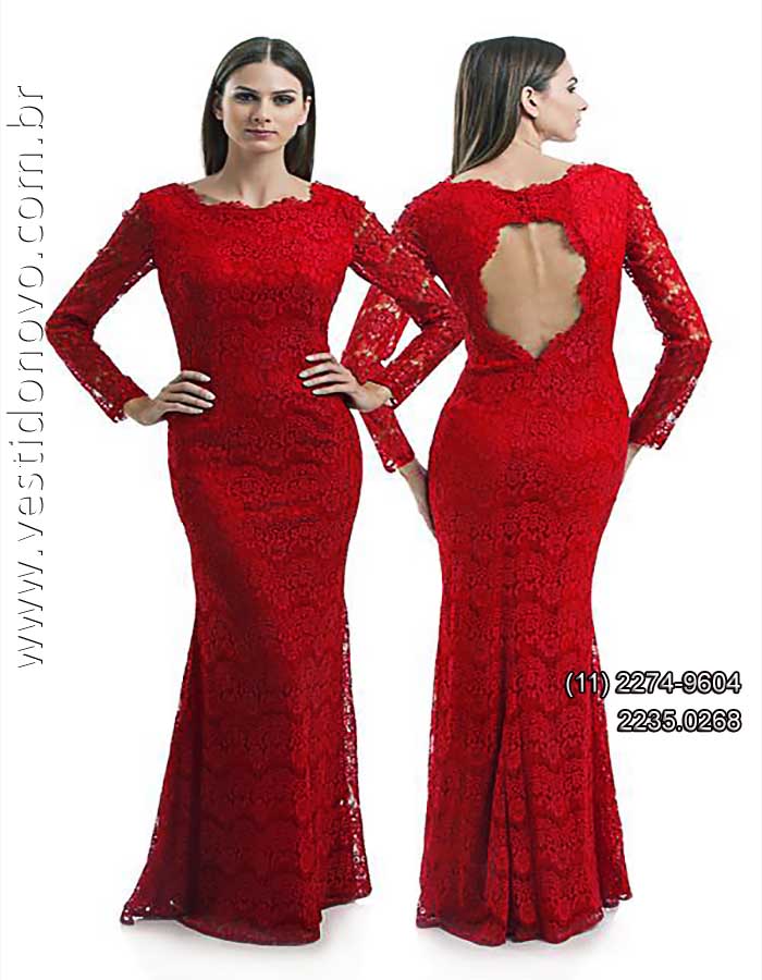 Vestido de renda vermelho, manga comprida, mãe de noiva, São Paulo sp