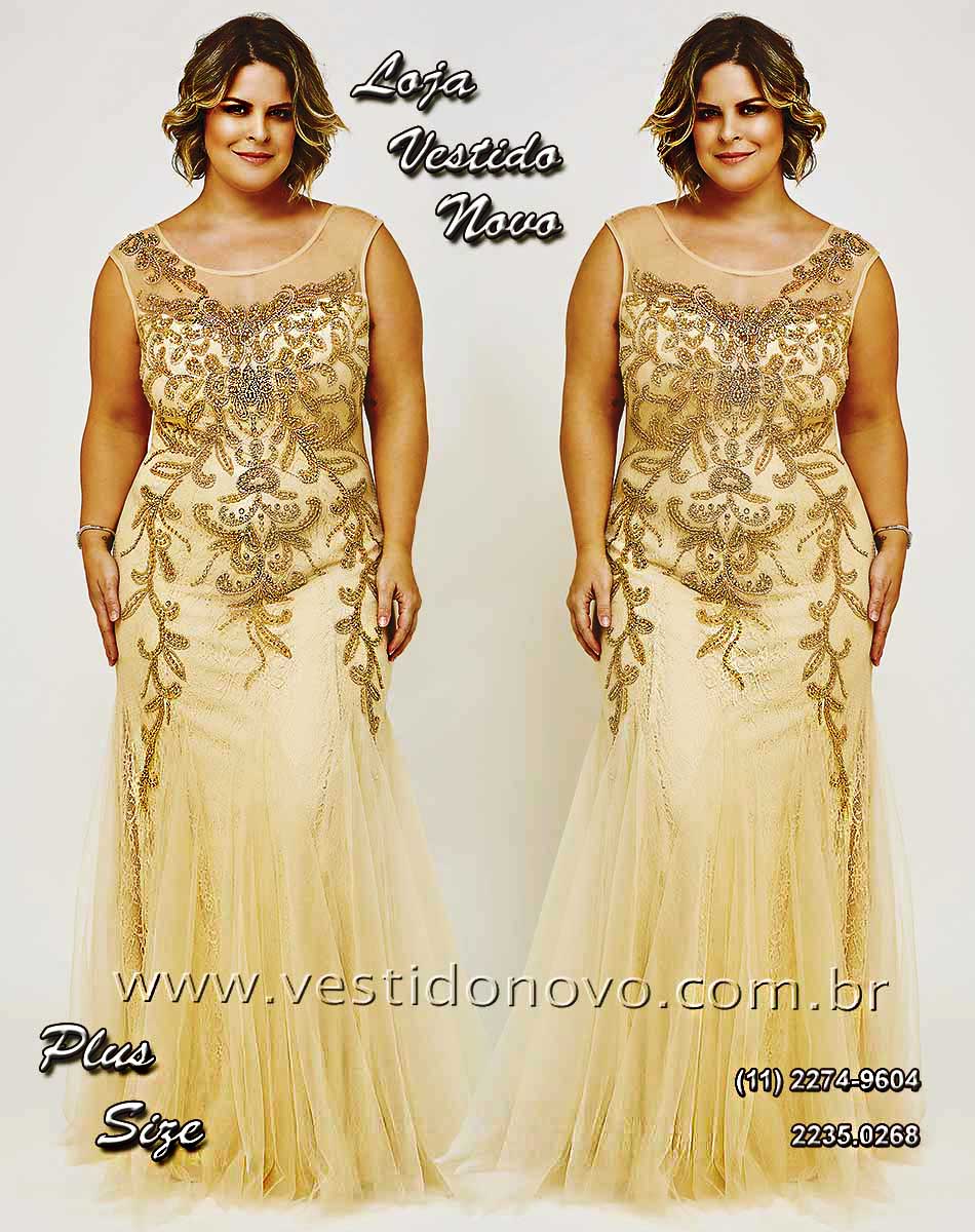 vestido de festa plus size dourado