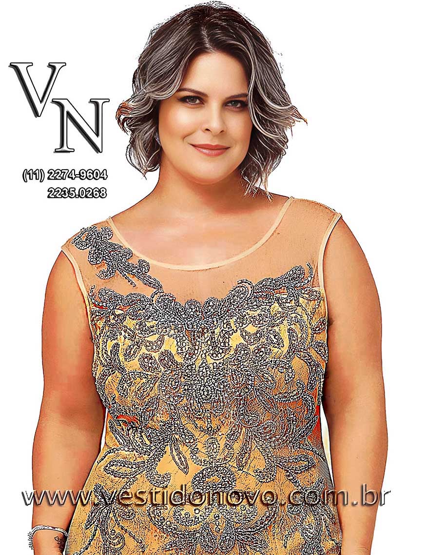 vestido dourado madrinha plus size