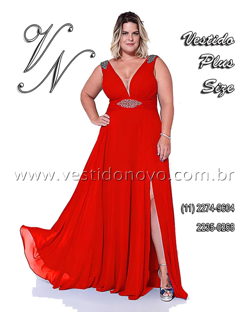 Vestido vermelho, com fenda e decote, Plus size, tamanho grandena aclimao / Vila Mariana em So Paulo