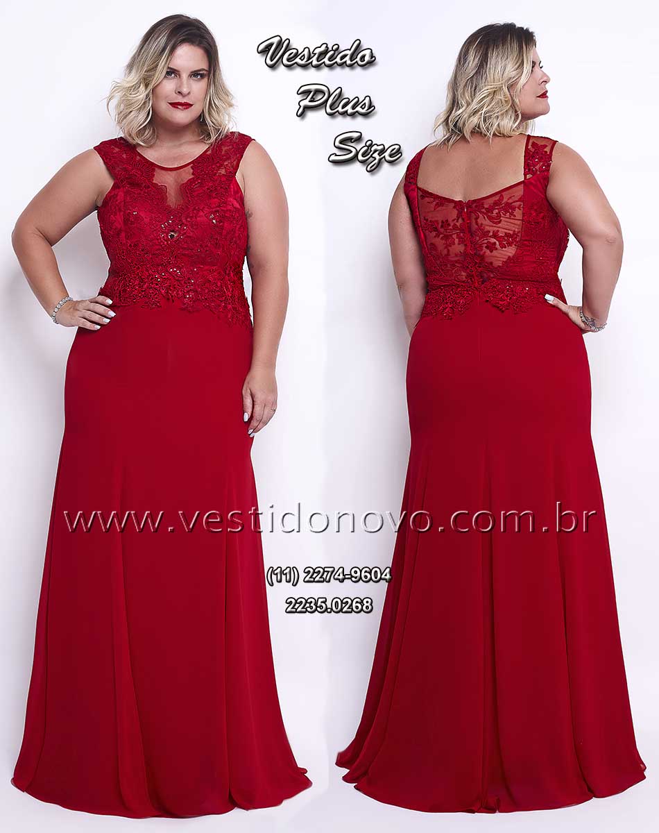 vestido de festa vermelho longo plus size