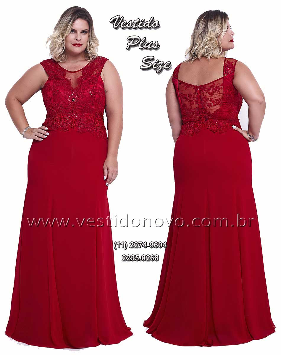 vestido de festa vermelho longo plus size