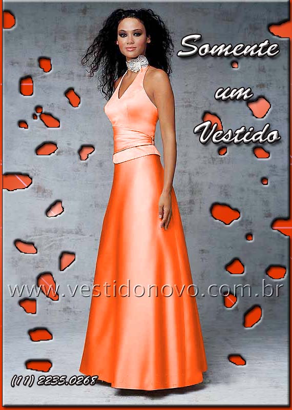  vestido de festa longo em cetim importado laranja  - CASA DO VESTIDO