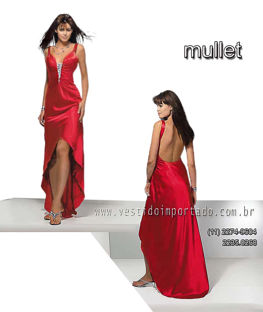 vestido mullet  vermelho ferrare, brilho no busto