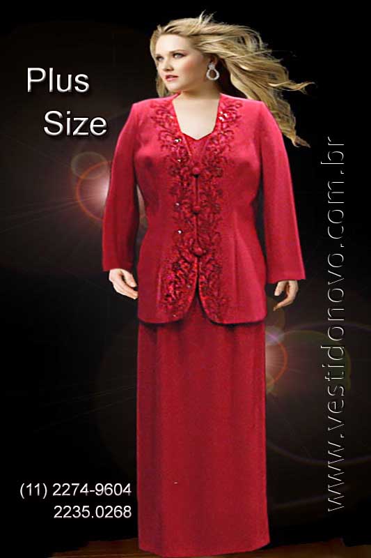 vestido vermelho com casaco manga comprida tamanho grande plus size So Paulo