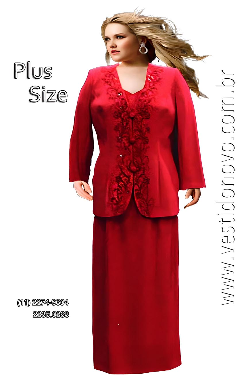 vestido vermelho com casaco manga comprida tamanho grande plus size So Paulo